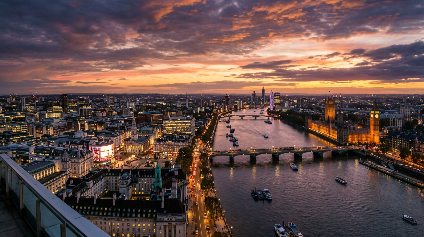 London skyline view from UK Hotel Club